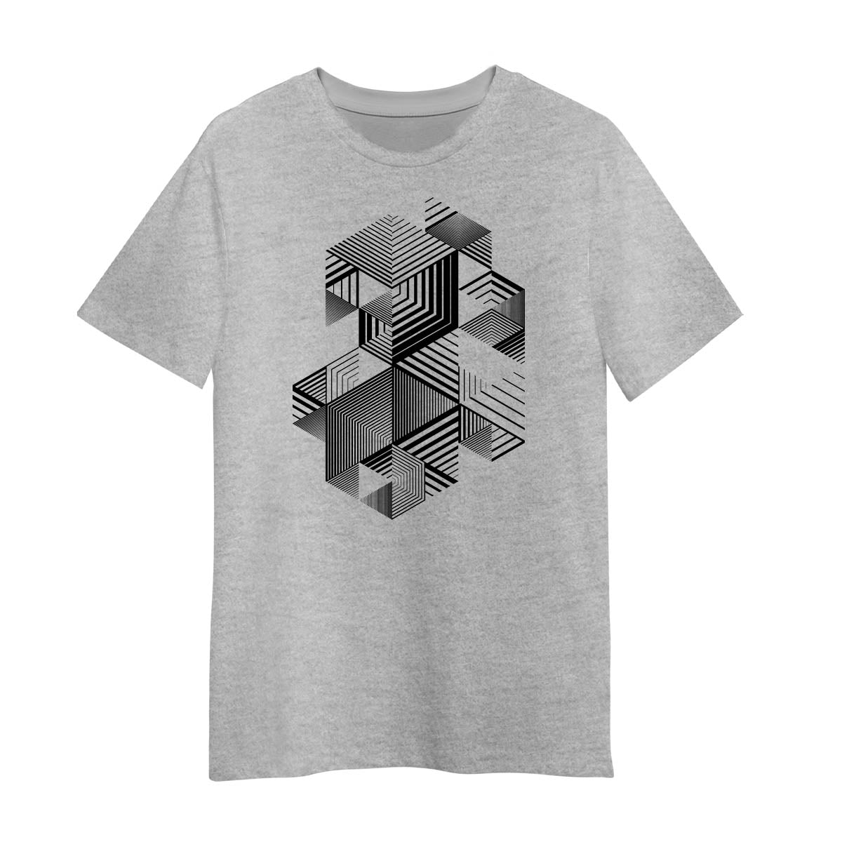 Abstract 3D Linear Striped T-Shirt Retro Style Graphic Design Grey Tee