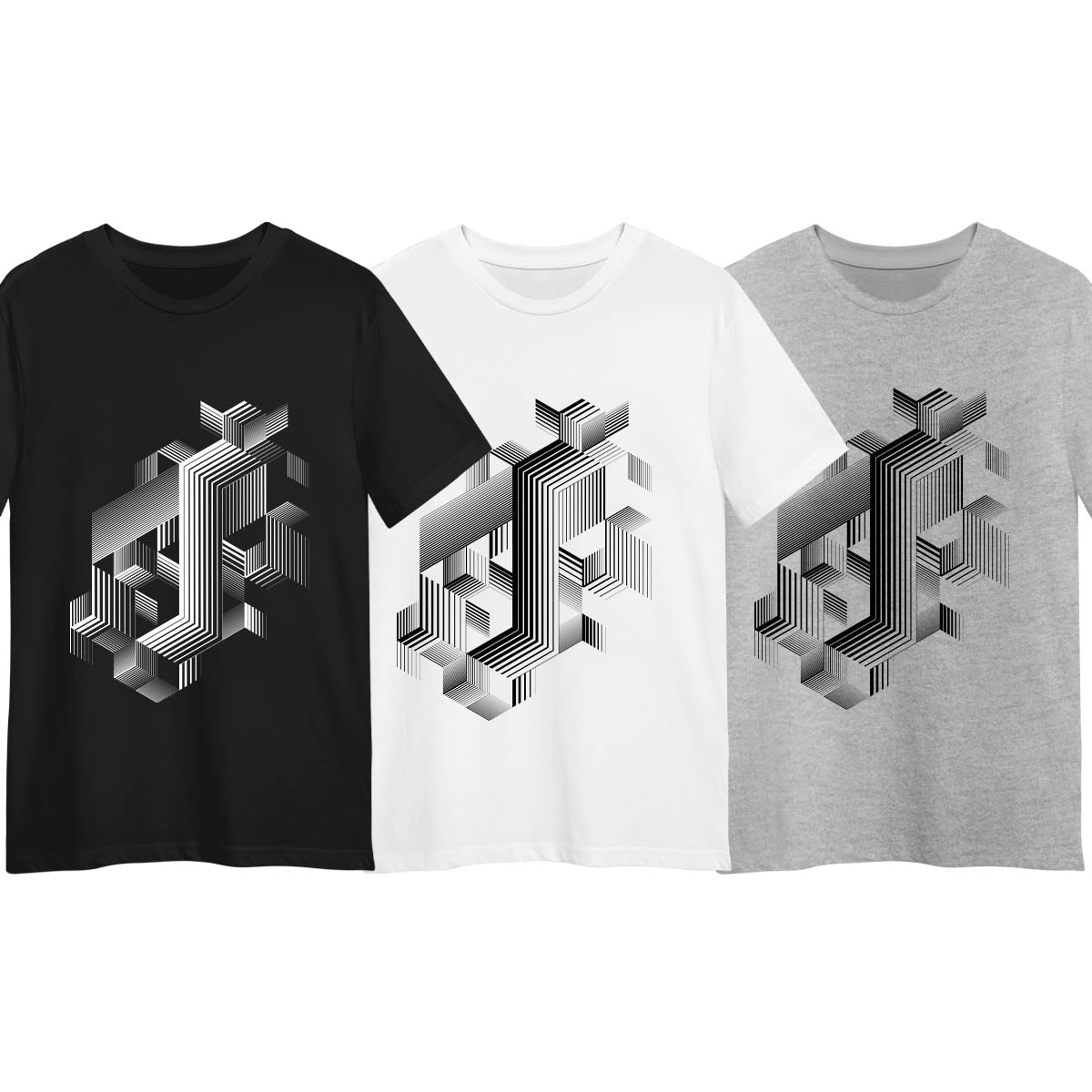 Retro Style T-Shirt Linear Striped Abstract 3D Graphic