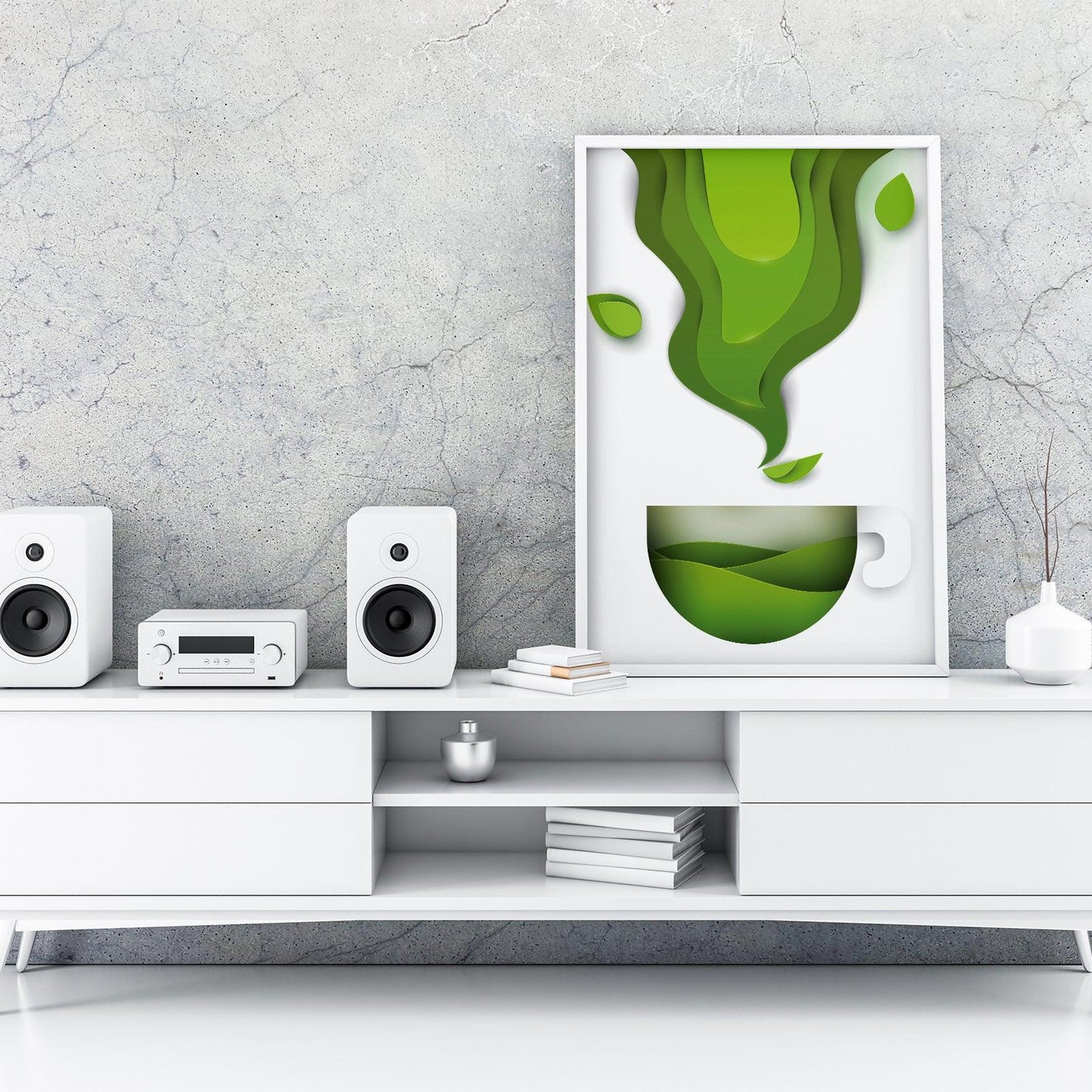 Green Tea One Kitchen Wall Art Prints Dining Room Home Décor Poster Minimalistic Paper Cut Art - Kuzi Tees