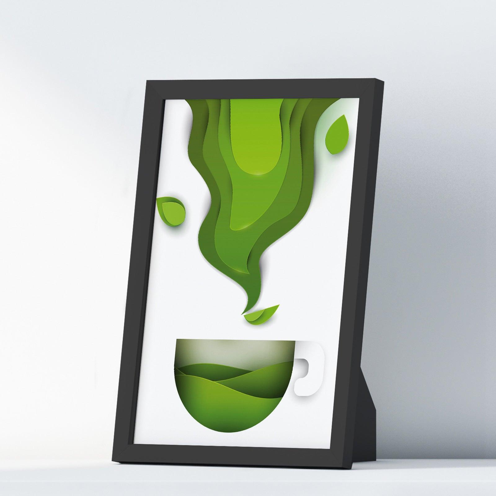 Green Tea One Kitchen Wall Art Prints Dining Room Home Décor Poster Minimalistic Paper Cut Art - Kuzi Tees