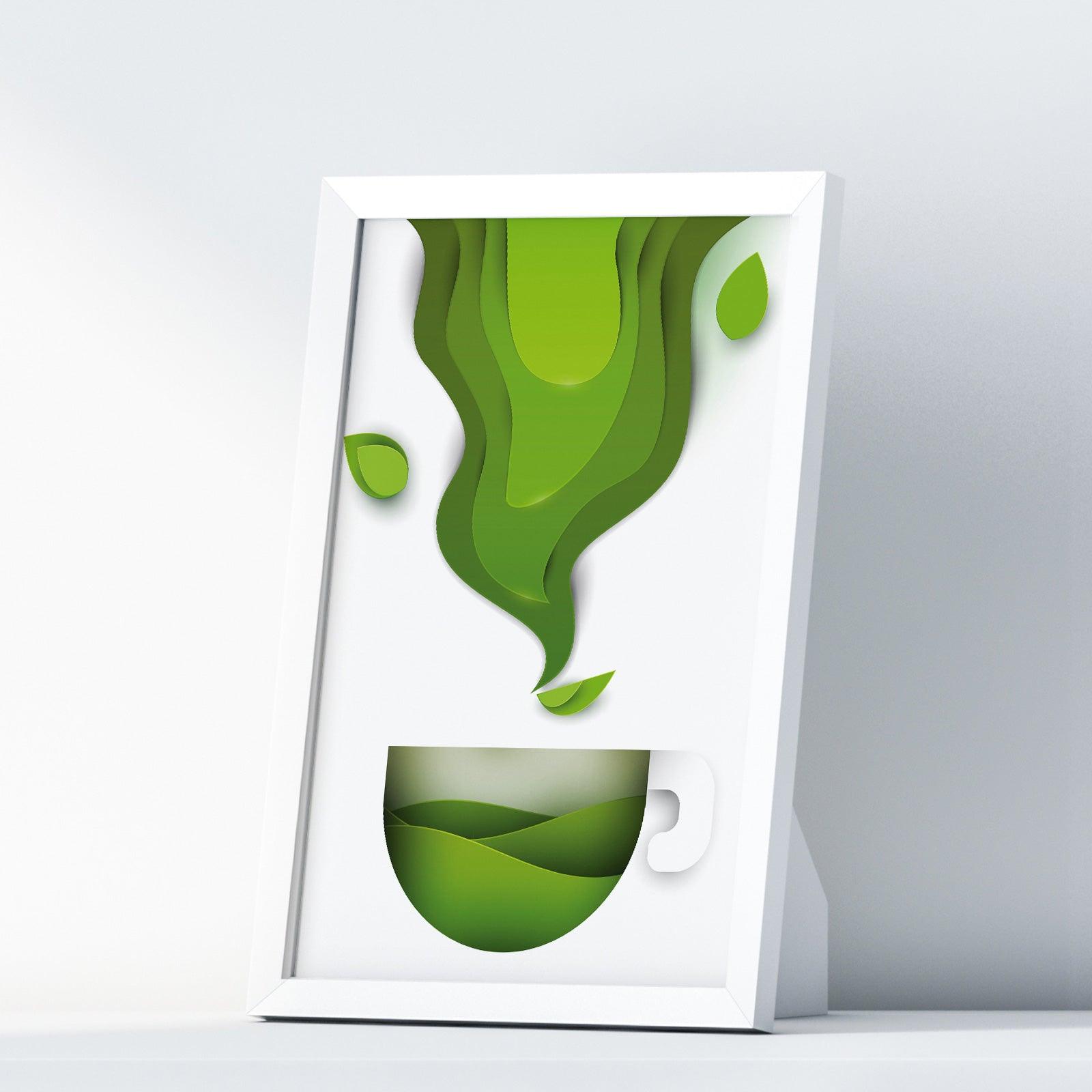 Green Tea One Kitchen Wall Art Prints Dining Room Home Décor Poster Minimalistic Paper Cut Art - Kuzi Tees