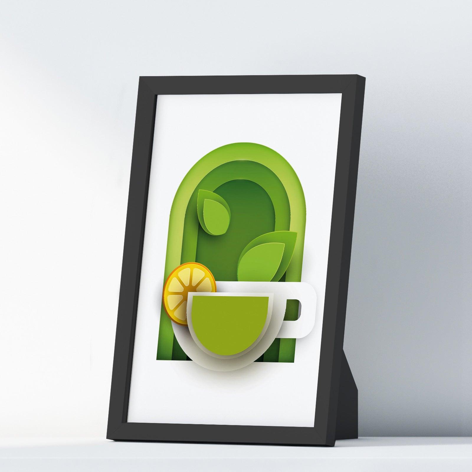 Green Tea Two Kitchen Wall Art Prints Dining Room Home Décor Poster Minimalistic Paper Cut Art - Kuzi Tees