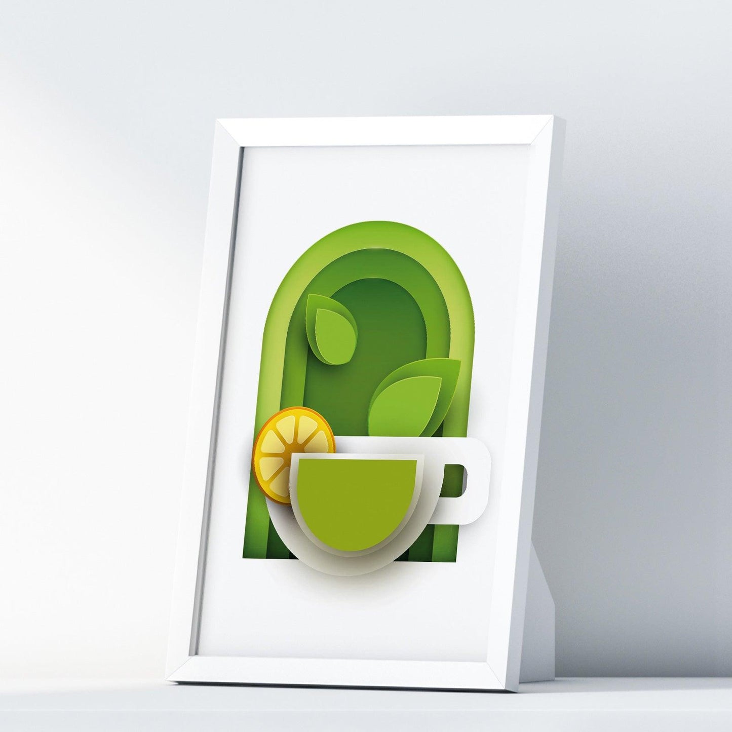Green Tea Two Kitchen Wall Art Prints Dining Room Home Décor Poster Minimalistic Paper Cut Art - Kuzi Tees