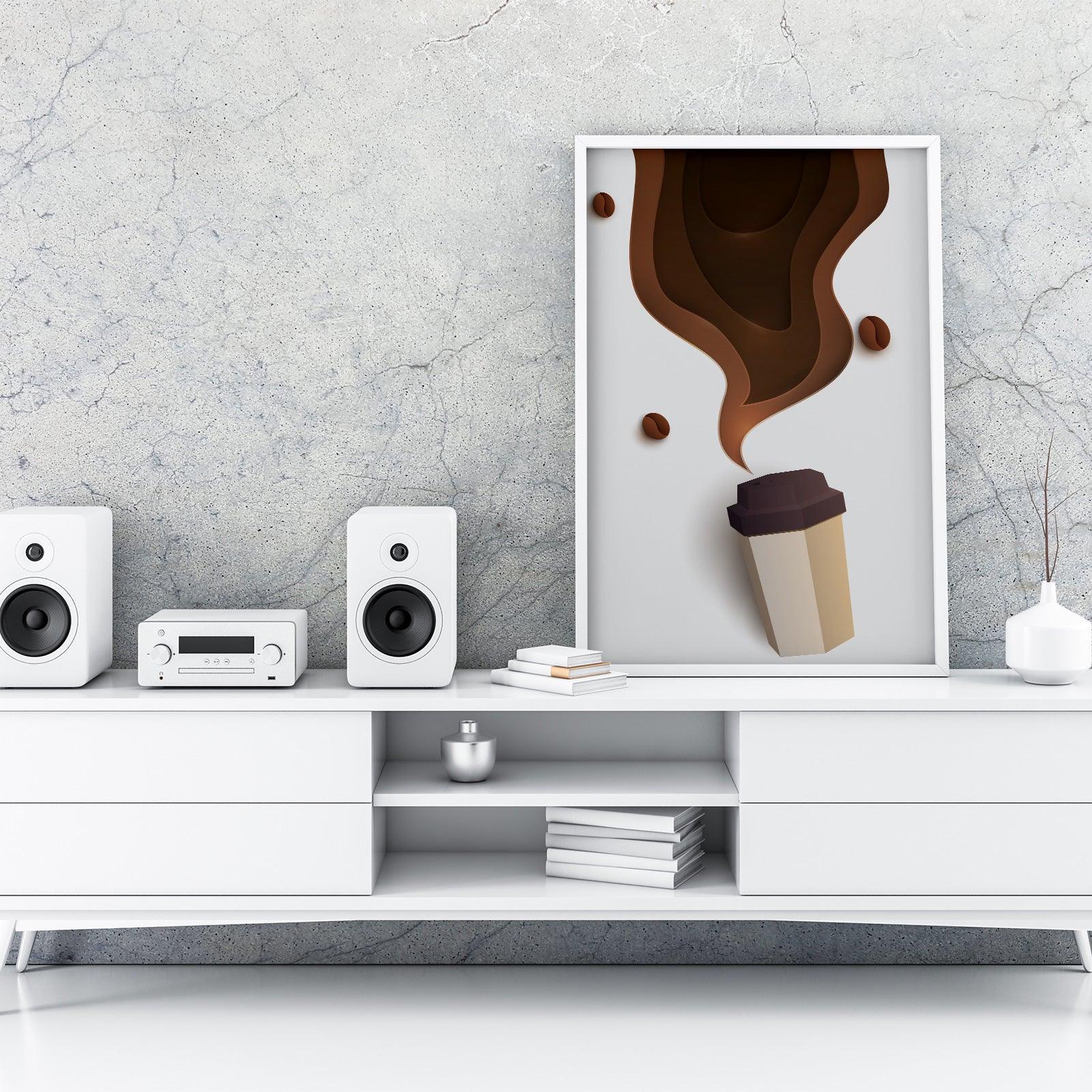 Coffee Two Kitchen Wall Art Prints Dining Room Home Décor Poster Minimalistic Paper Cut Art - Kuzi Tees