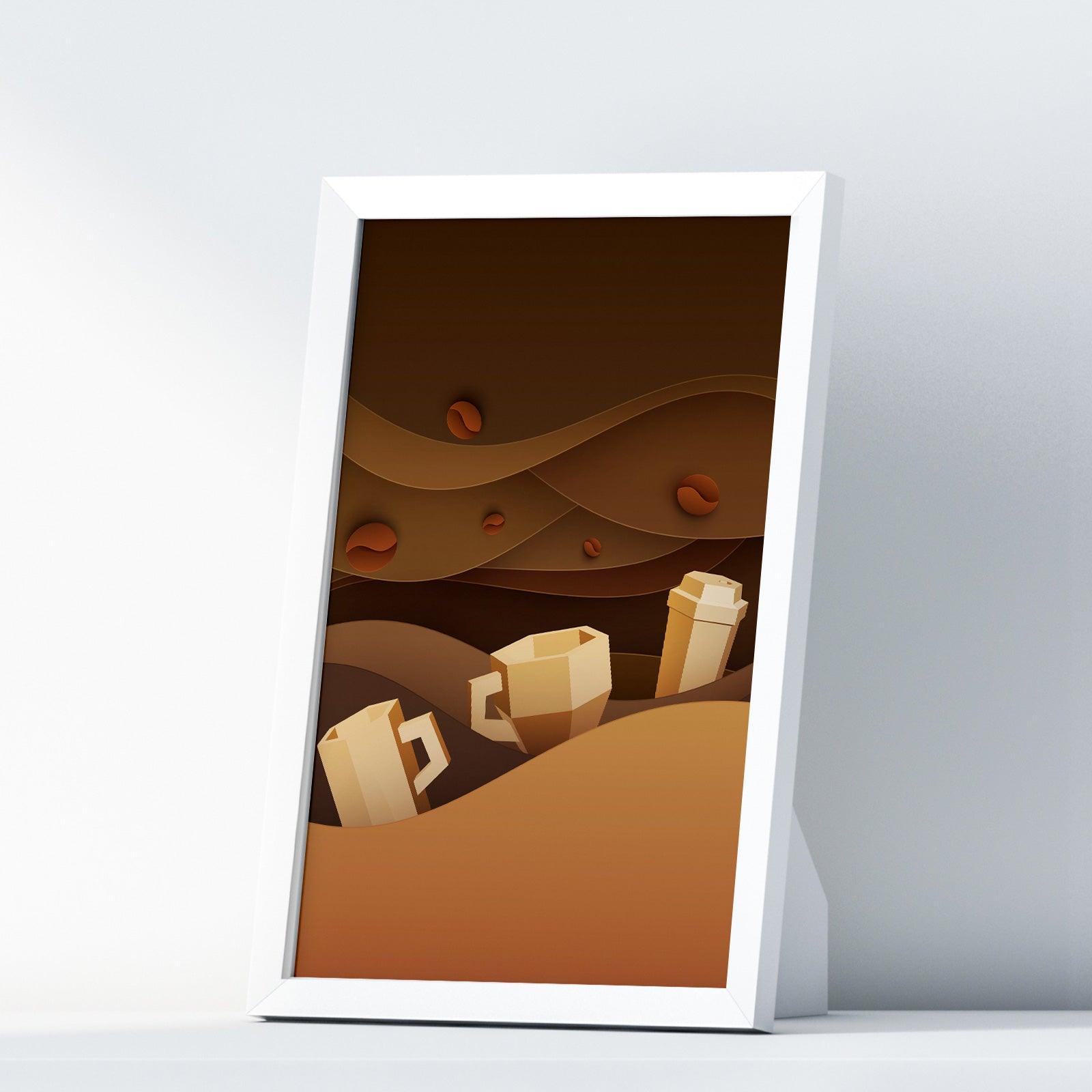 Coffee Three Kitchen Wall Art Prints Dining Room Home Décor Poster Minimalistic Paper Cut Art - Kuzi Tees