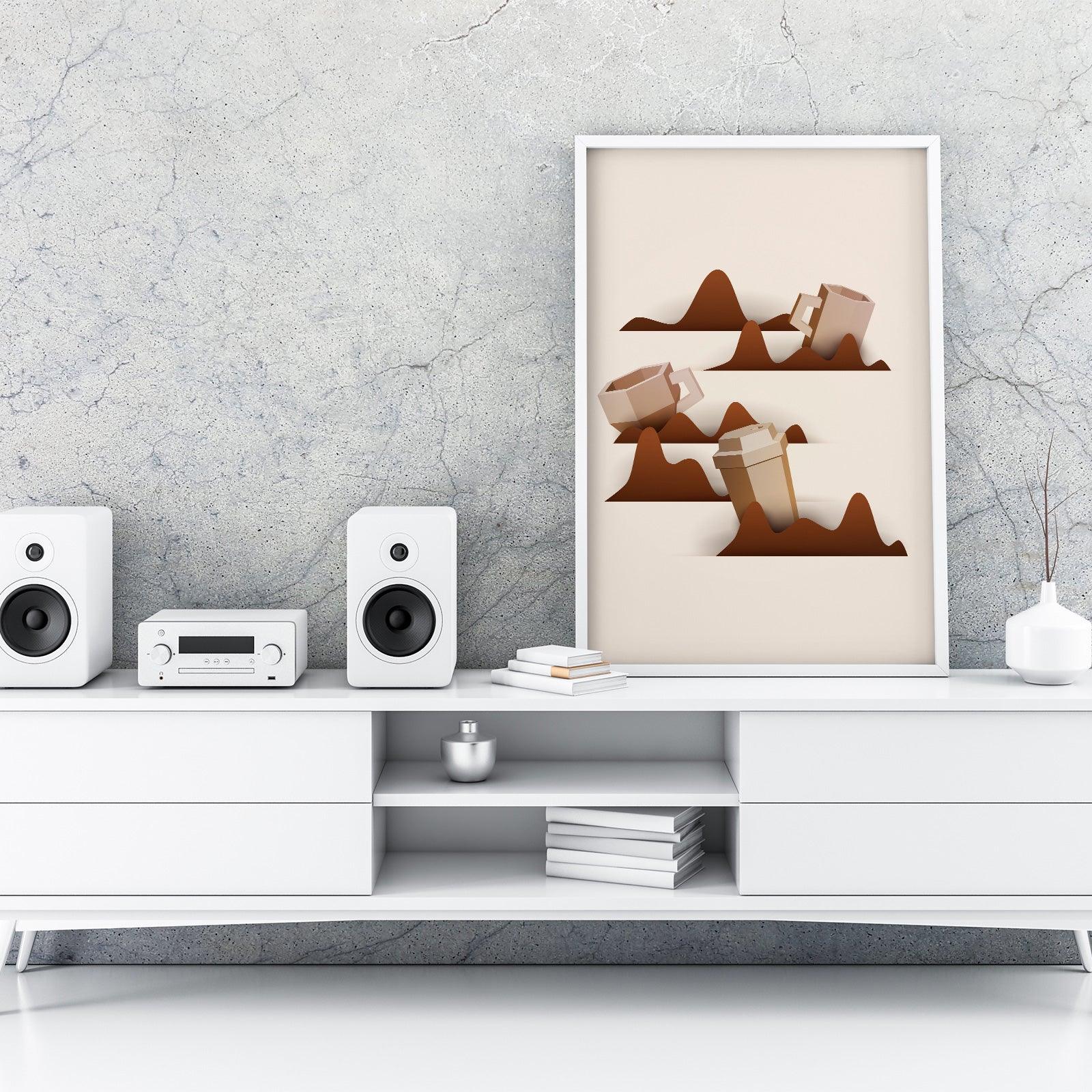 Coffee Six Kitchen Wall Art Prints Dining Room Home Décor Poster Minimalistic Paper Cut Art - Kuzi Tees
