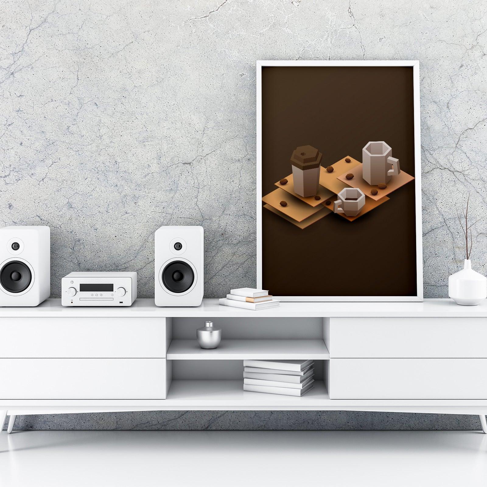Coffee Eight Kitchen Wall Art Prints Dining Room Home Décor Poster Minimalistic Paper Cut Art - Kuzi Tees