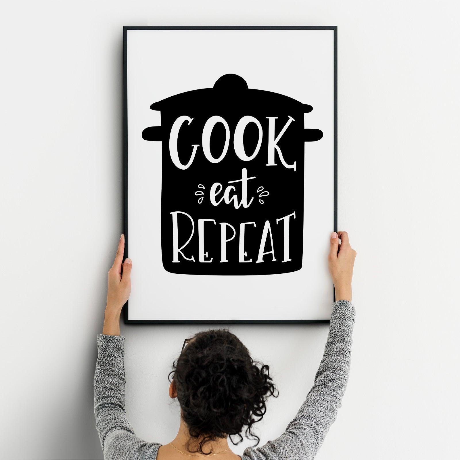 Cook Eat Repeat A4 A3+A2 Posters Wall Art Home - Kuzi Tees