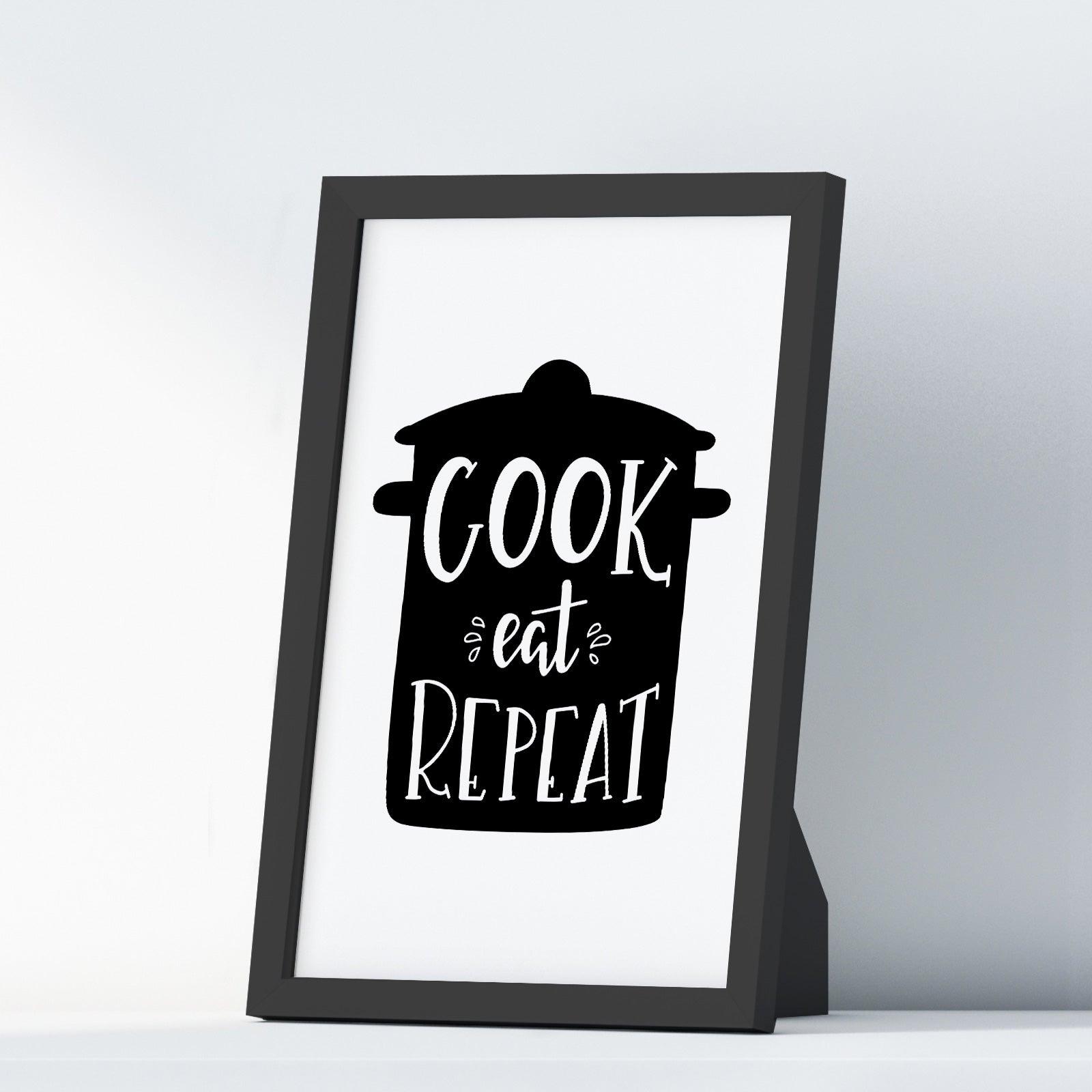 Cook Eat Repeat A4 A3+A2 Posters Wall Art Home - Kuzi Tees
