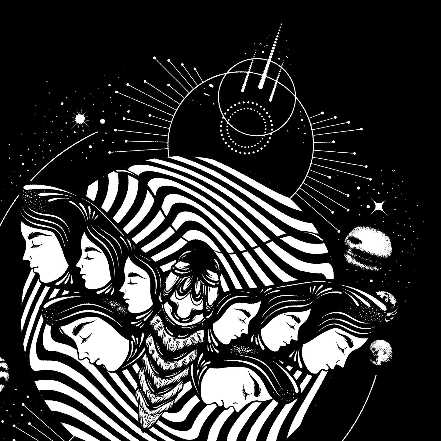 Surreal Moth Faces and Planets Tote Bag
