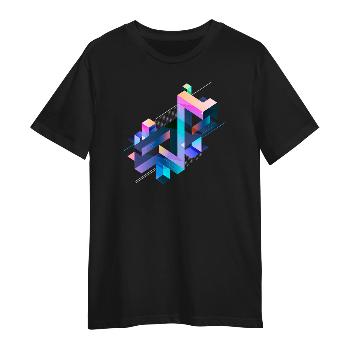 Abstract 3D Geometric T-Shirt – Multicolor Composition Graphic Tee, Unisex Design