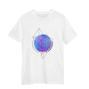 Abstract Blue Gradient Sphere T-Shirt with Geometric Polygon Line Art on Black