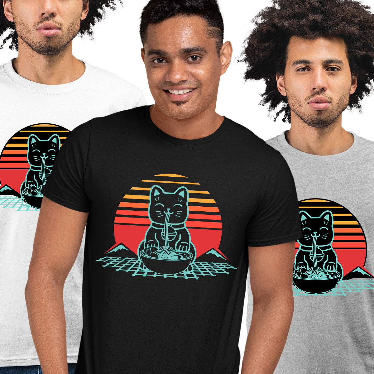 Cat Ramen T-shirt Kawaii Neko Chonk Retro 80s Style 