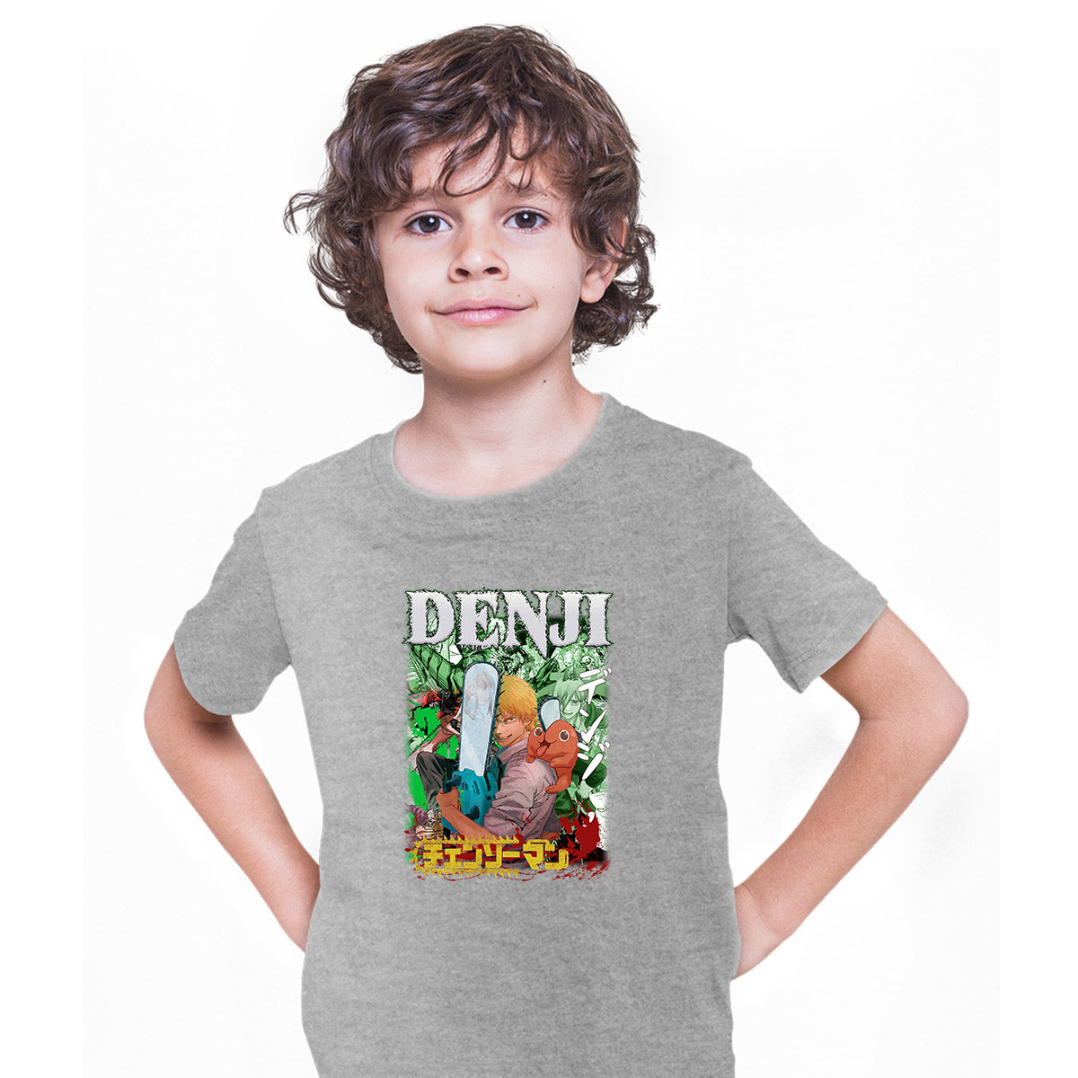 Chainsaw Man Denji Chainsaw Man Japanese Anime Manga Grey T-shirt for Kids