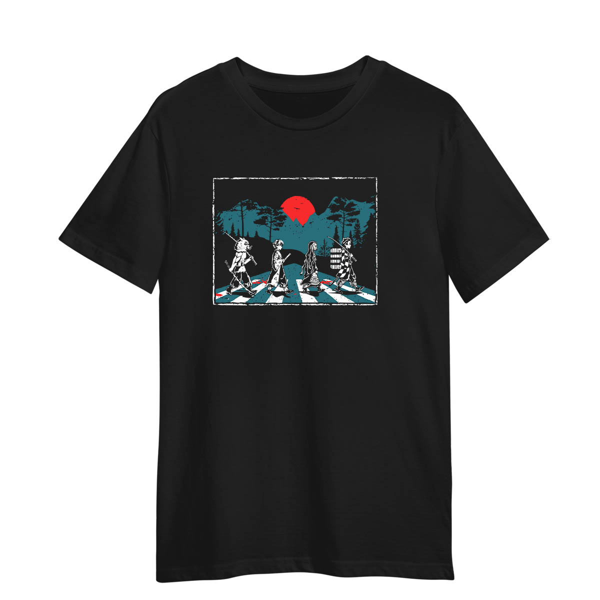 Demon Slayer Abbey Road Tanjiro Nezuko Zenitsu Inosuke Black Adult Unisex Tee