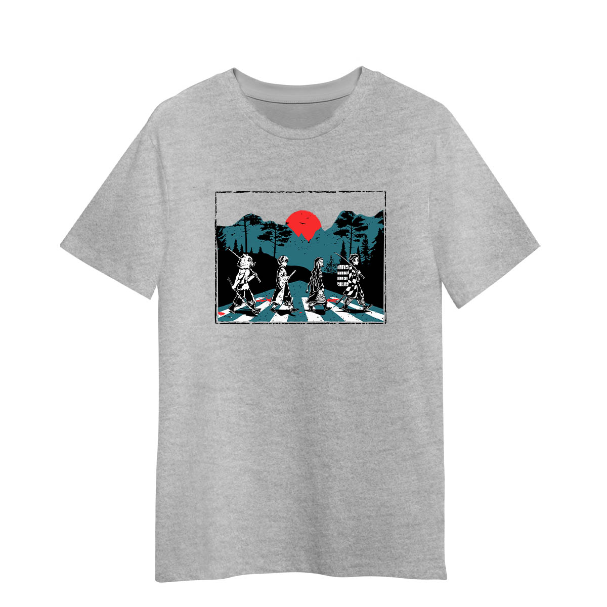 Demon Slayer Abbey Road Tanjiro Nezuko Zenitsu Inosuke Grey Adult Unisex Tee