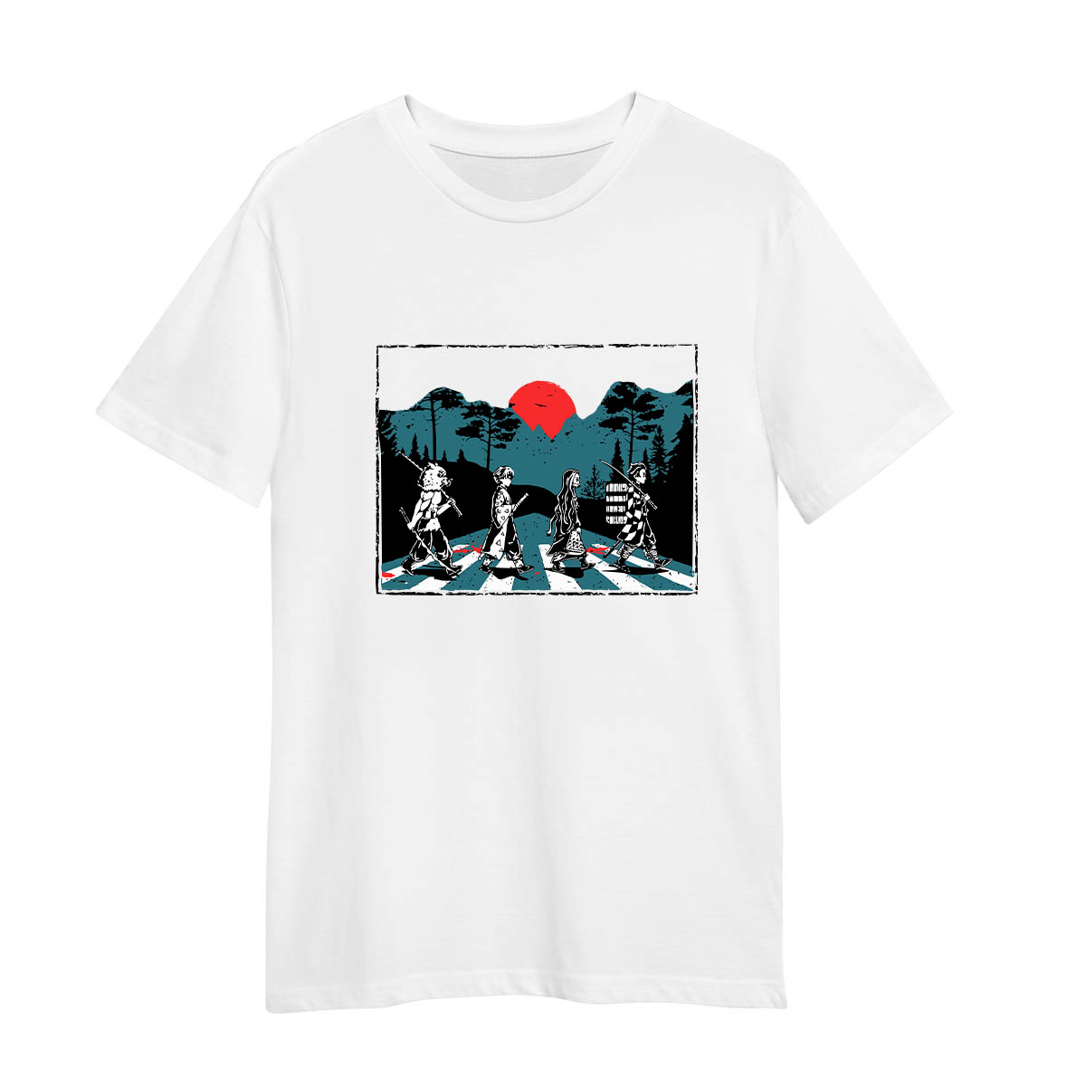 Demon Slayer Abbey Road Tanjiro Nezuko Zenitsu Inosuke White Adult Unisex Tee