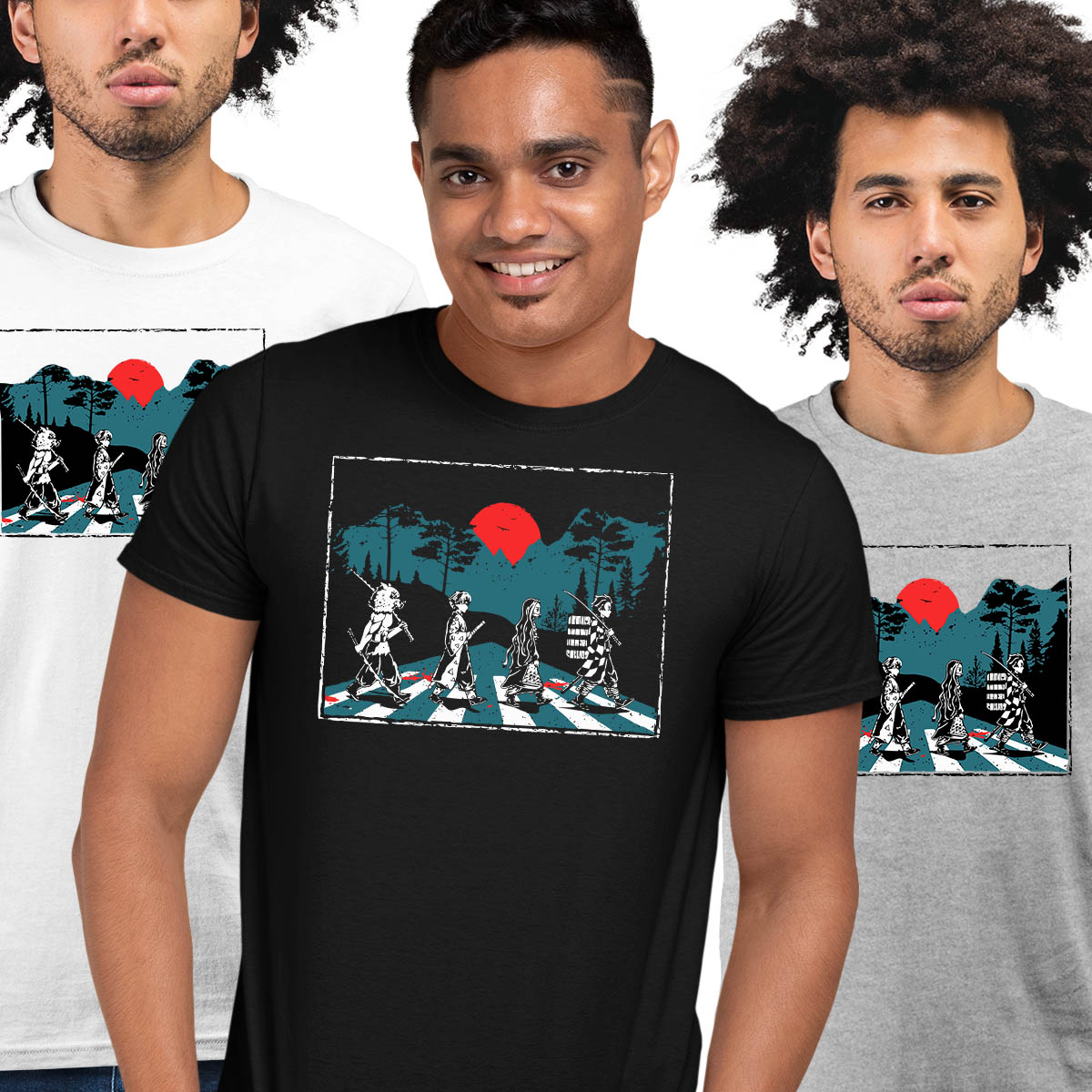Demon Slayer Abbey Road Tanjiro Nezuko Zenitsu Inosuke Black Adult Unisex Tee