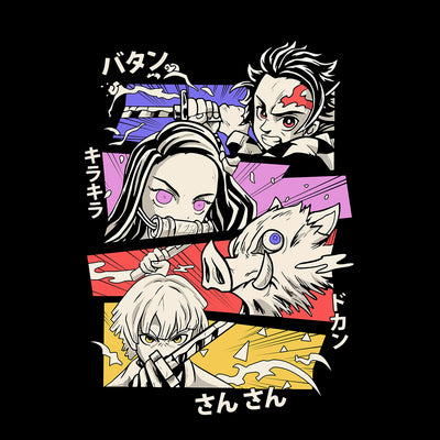 Demon Slayer Demon Hunter Squad Tanjiro Japanese Anime Adult Unisex Black T-shirt