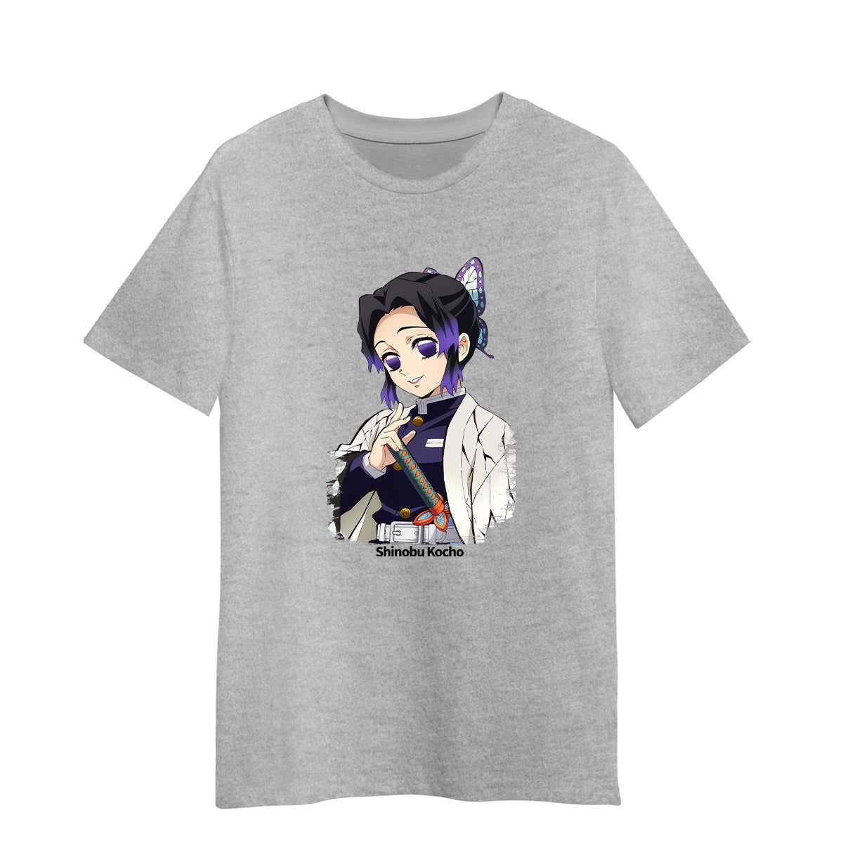 Demon Slayer Shinobu Kocho Kimetsu no Yaiba Japanese Anime Art Adult Unisex Grey T-shirt
