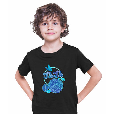Devils Fruit Gomu Hito Akuma No Mi Sun God Nika Pirate King One Piece Anime Manga Black T-shirt for Kids