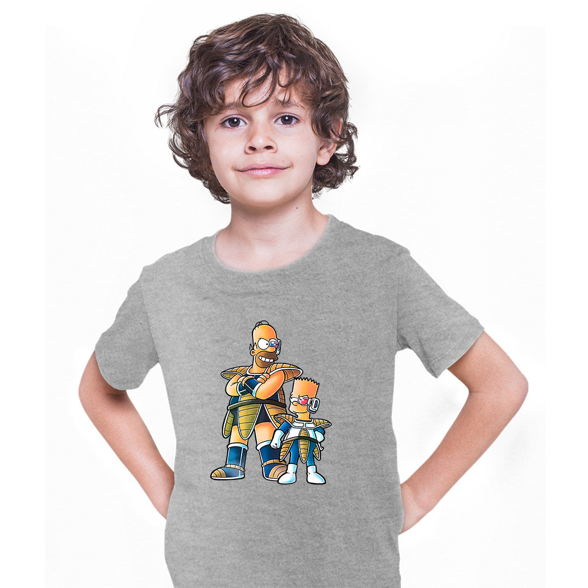 Dragon Bart Simpson And Dragon Ball Anime Manga Grey T-shirt for Kids