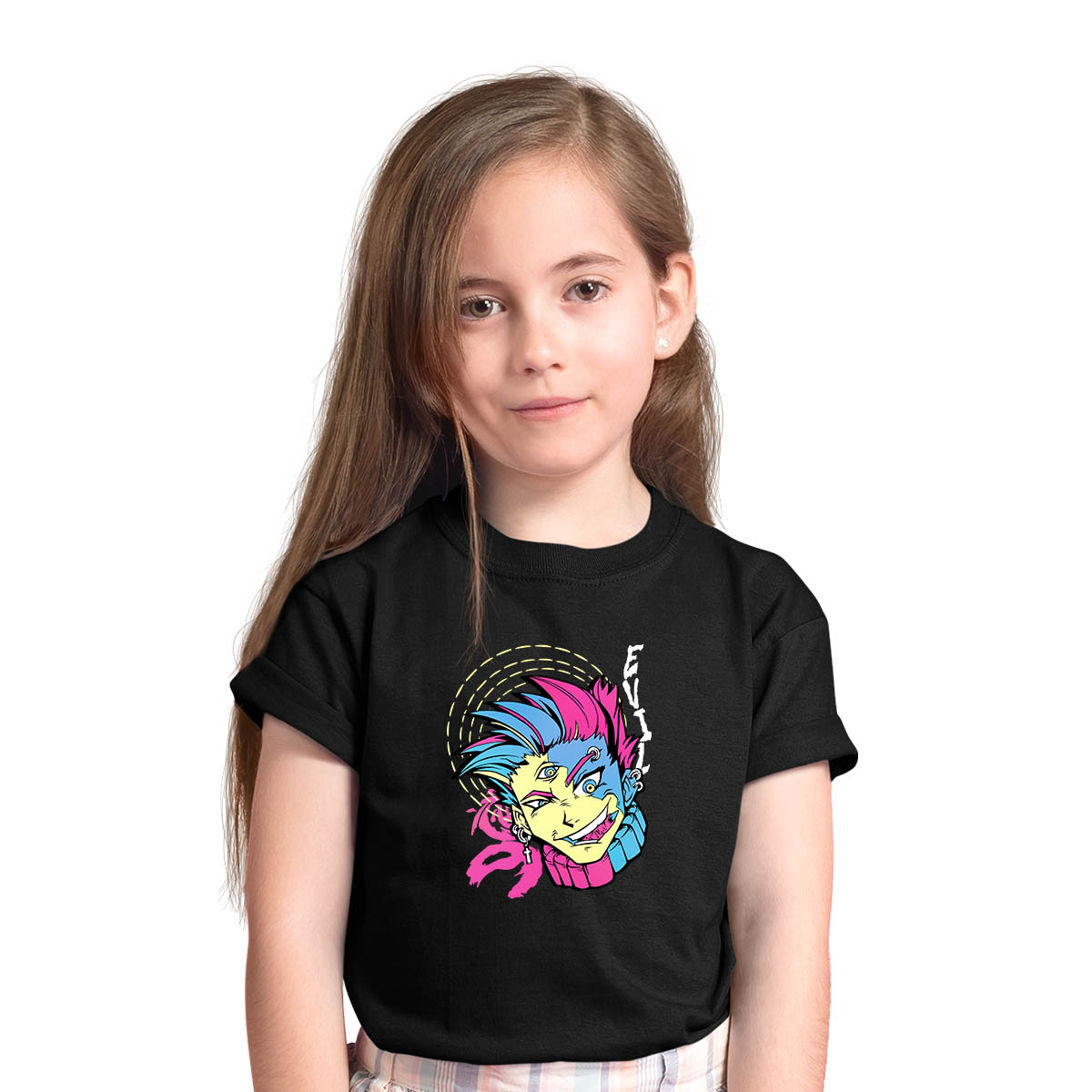 Yokai Funny Evil Anime Boy With Three Eyes Japanese Anime Manga Black T-shirt for Kids
