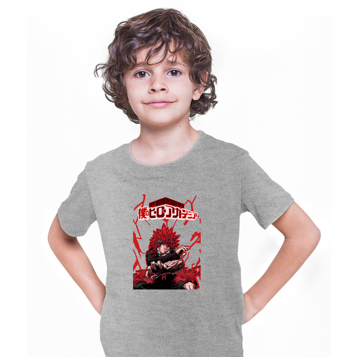 Yokai Funny Evil Anime Boy With Three Eyes Japanese Anime Manga Grey T-shirt for Kids