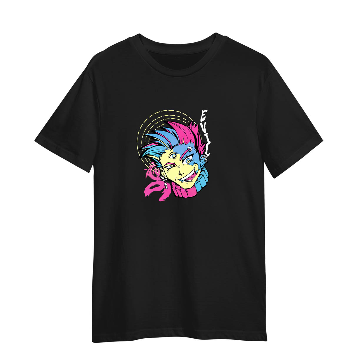 Evil Anime Boy With Three Eyes Japanese Yokai Funny Adult Unisex Black T-shirt