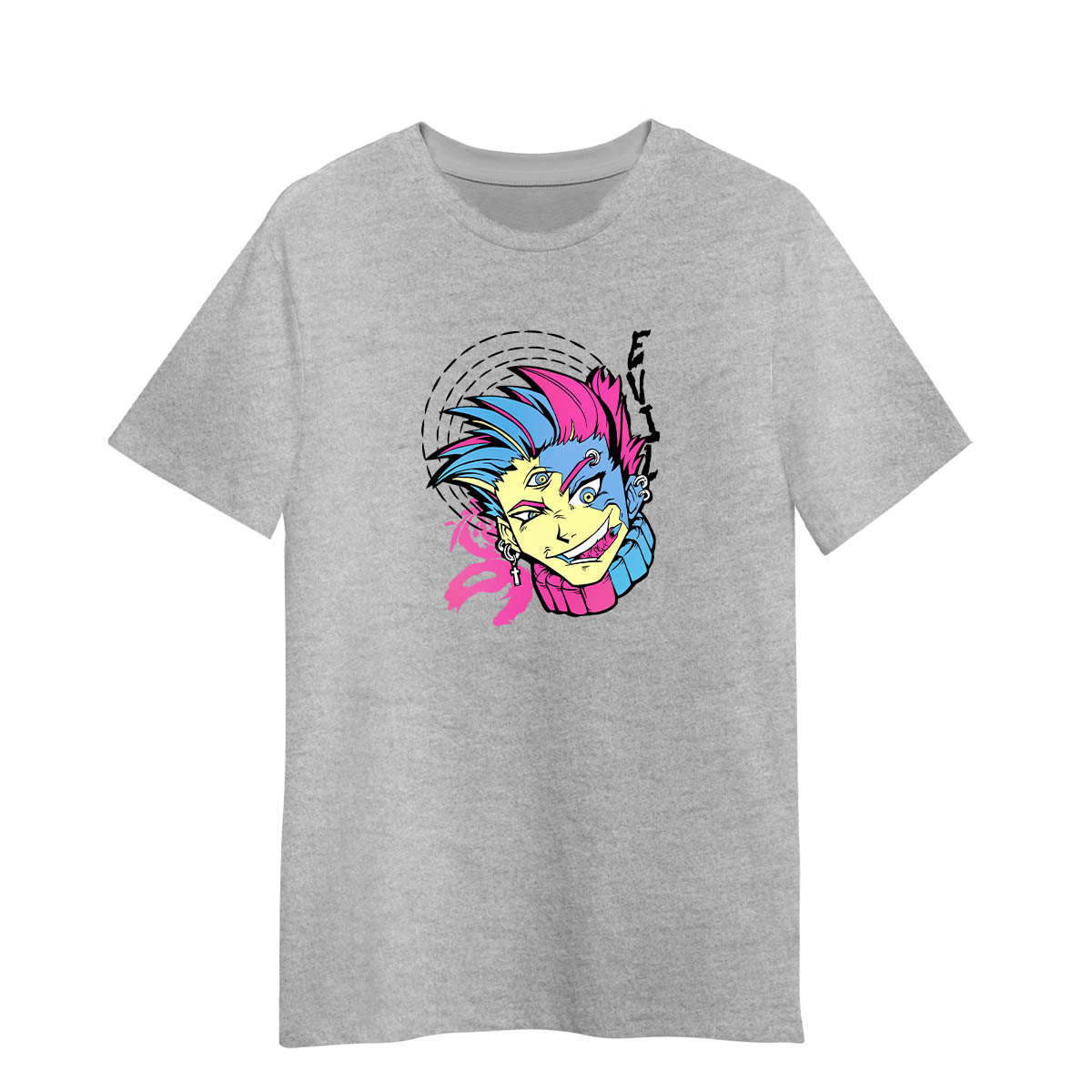 Evil Anime Boy With Three Eyes Japanese Yokai Funny Adult Unisex Grey T-shirt
