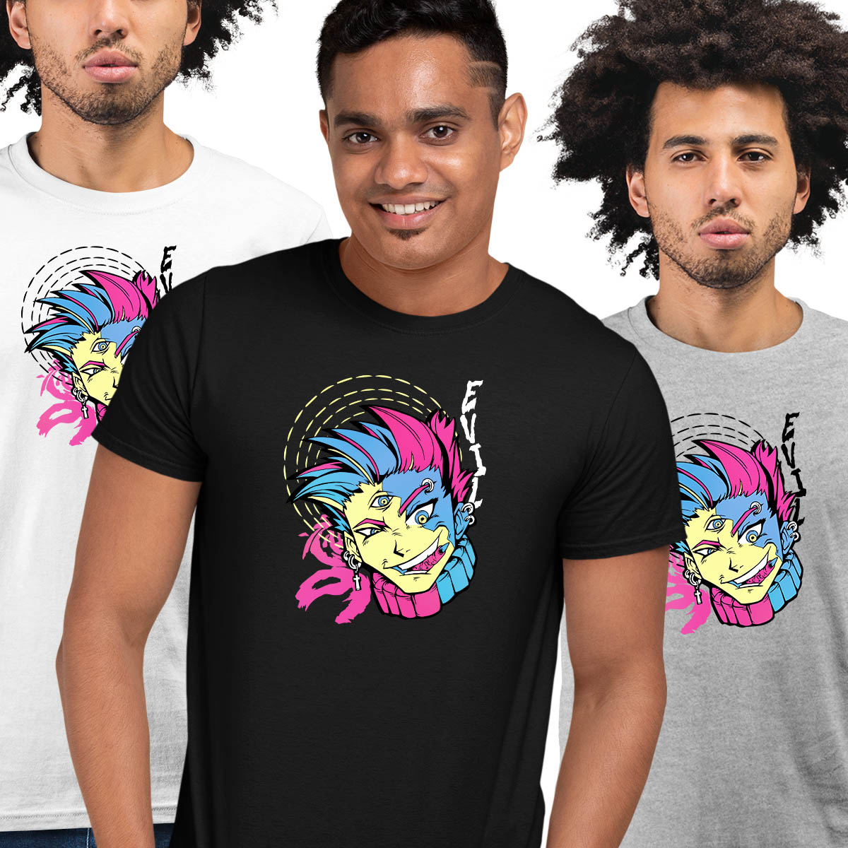Evil Anime Boy With Three Eyes Japanese Yokai Funny Adult Unisex T-shirt