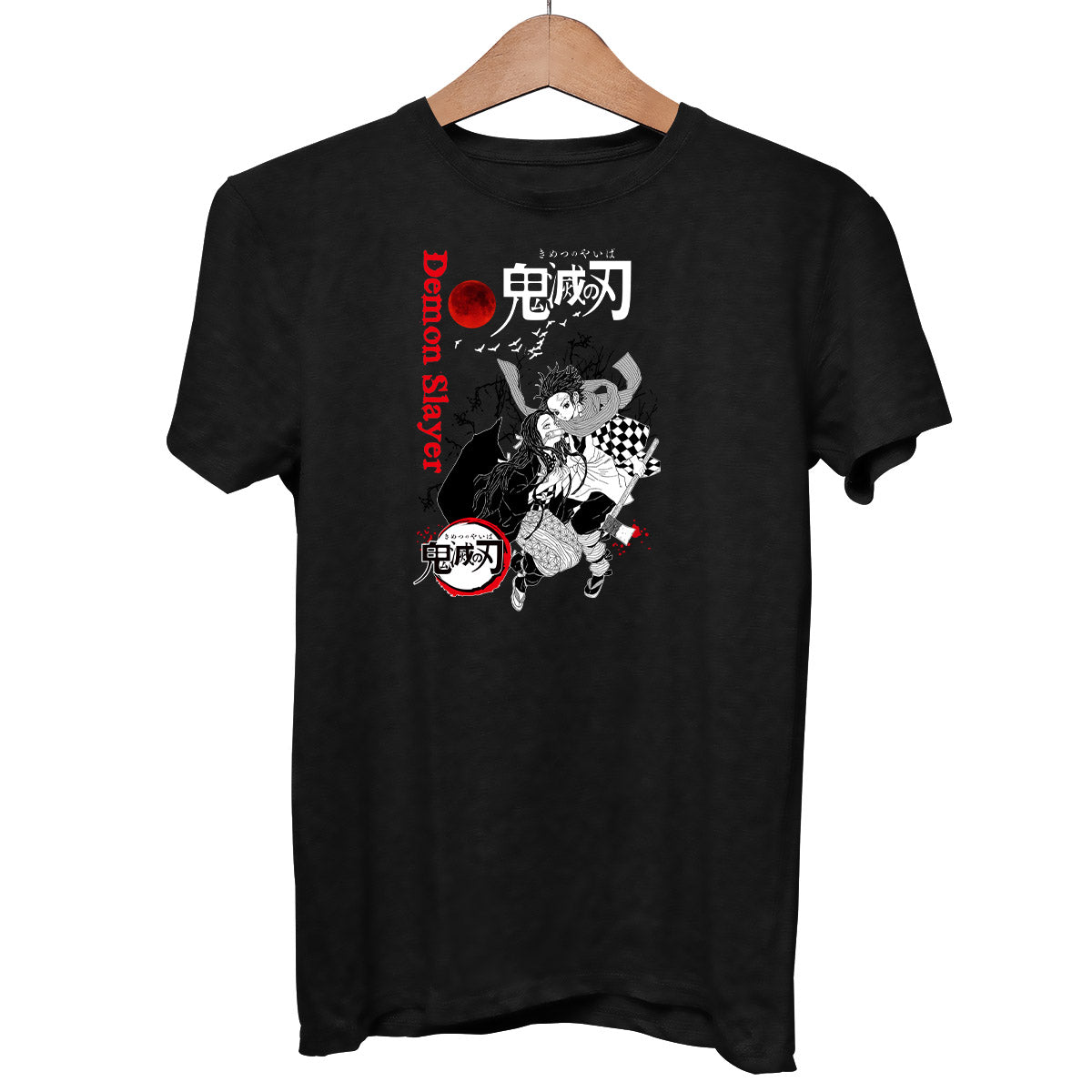 Japanese Anime Demon Slayer Tanjiro And Nezuko Kimetsu no Yaiba Adult Unisex Black T-shirt