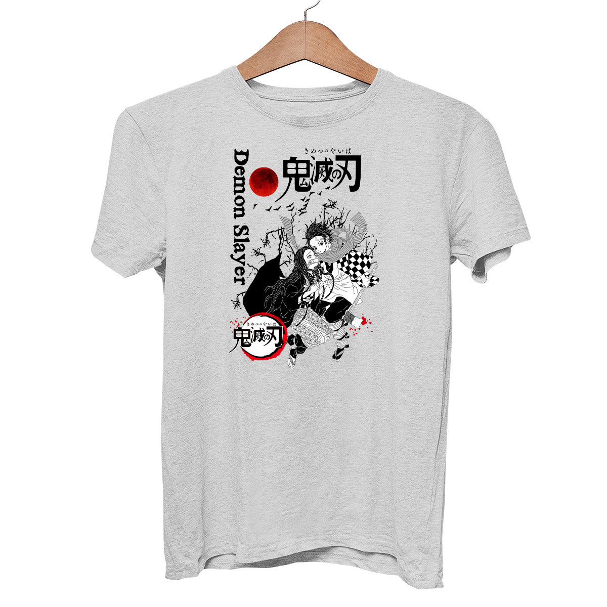 Japanese Anime Demon Slayer Tanjiro And Nezuko Kimetsu no Yaiba Adult Unisex Grey T-shirt