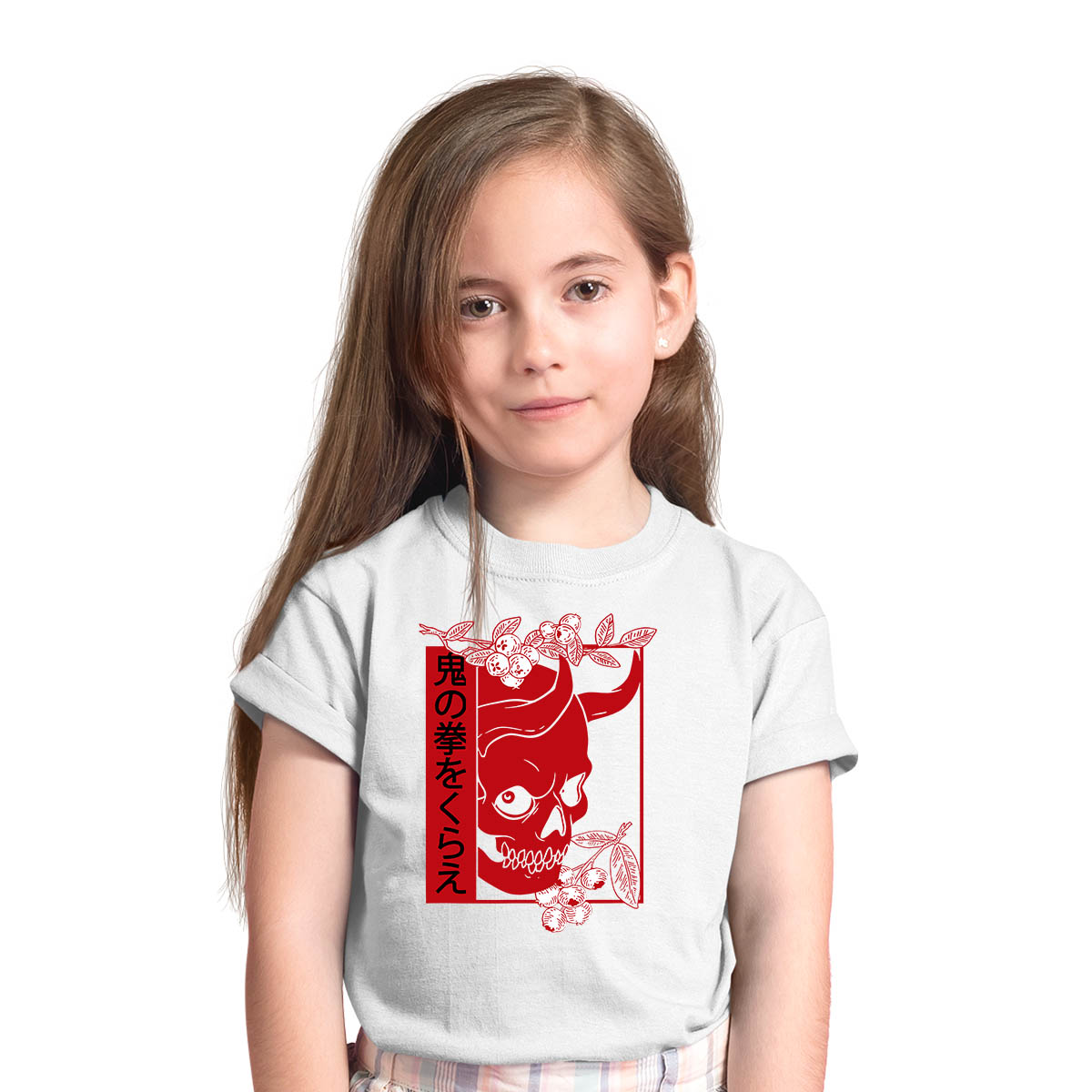 Skull Devil Oni Harajuku  Demon Art Face Aesthetic Japanese Manga Anime White T-shirt for Kids