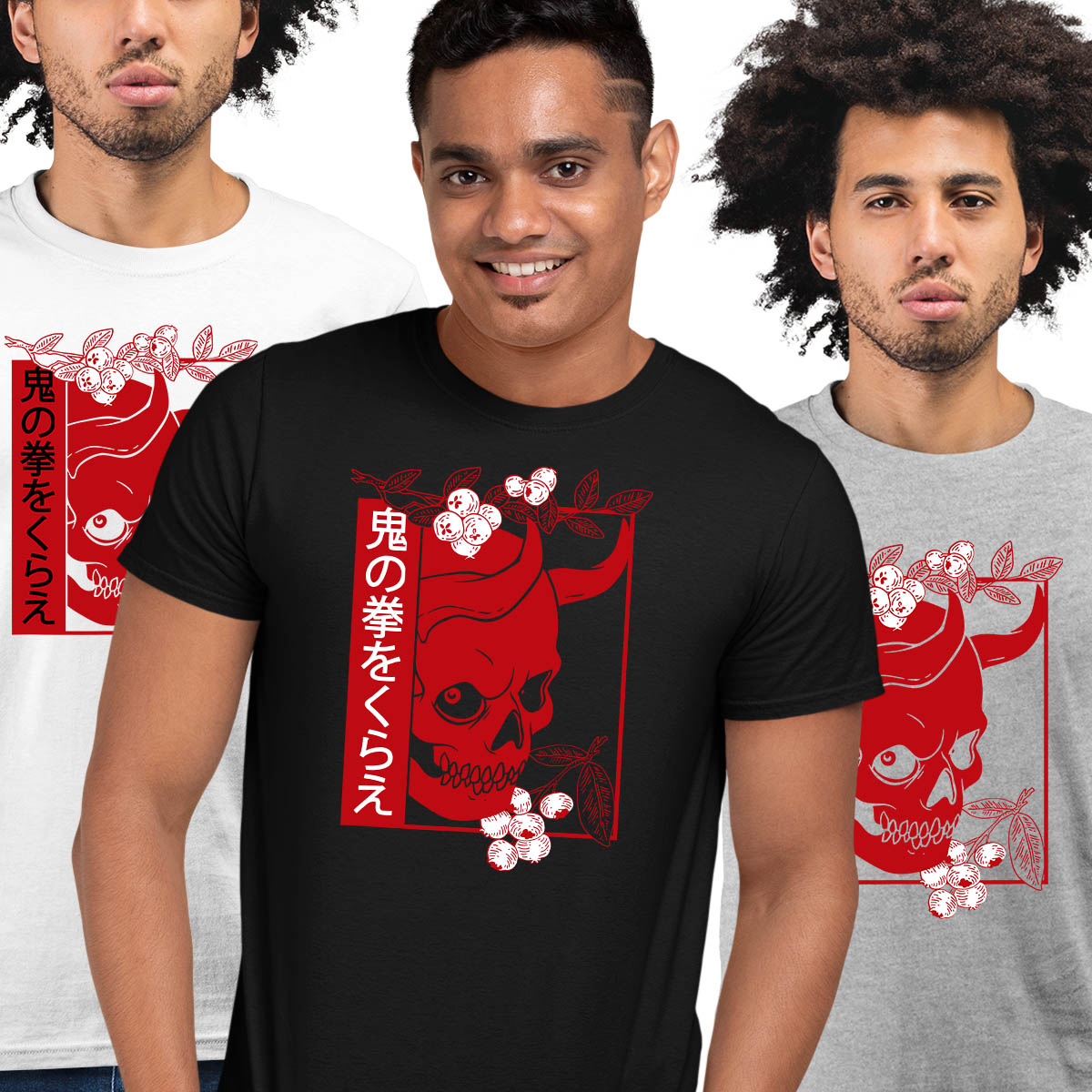 Japanese Demon Art Face Skull Devil Oni Harajuku Aesthetic Adult Unisex T-shirt