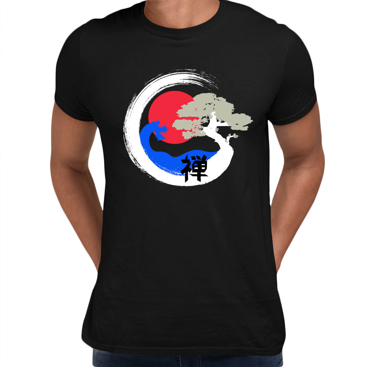 Japanese Zen Bonsai Tree Graphic Art Gift Adult Unisex Black T-shirt