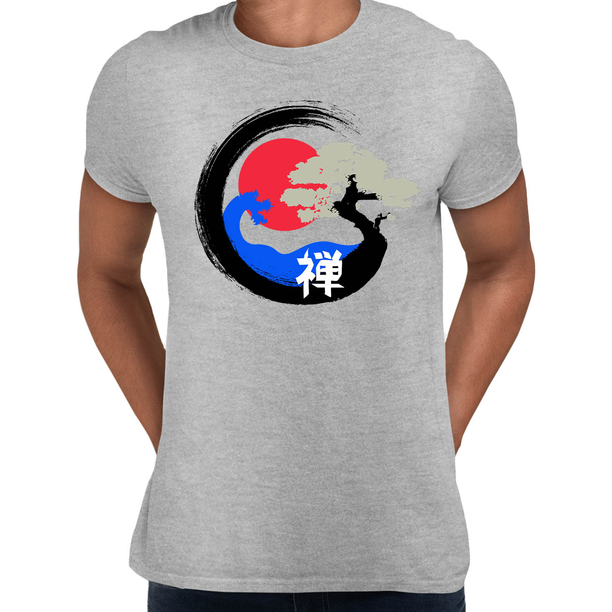 Japanese Zen Bonsai Tree Graphic Art Gift Adult Unisex Grey T-shirt