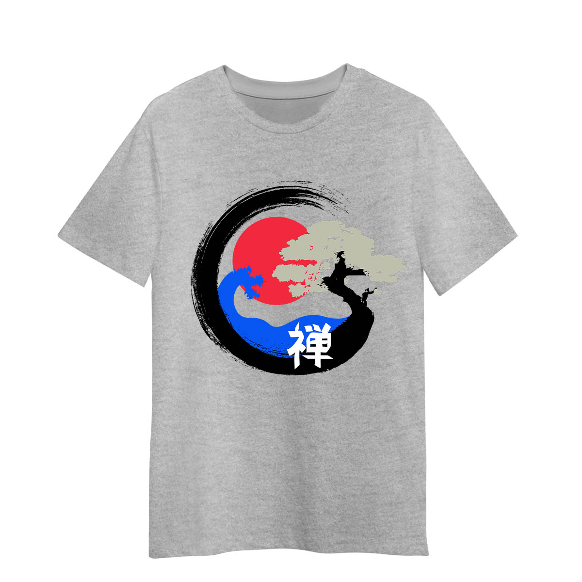 Japanese Zen Bonsai Tree Graphic Art Gift Adult Unisex Grey T-shirt
