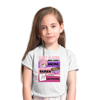 Just A Girl Who Loves Anime Ramen And Sketching Girl Harajuku Anime T-shirt for Kids