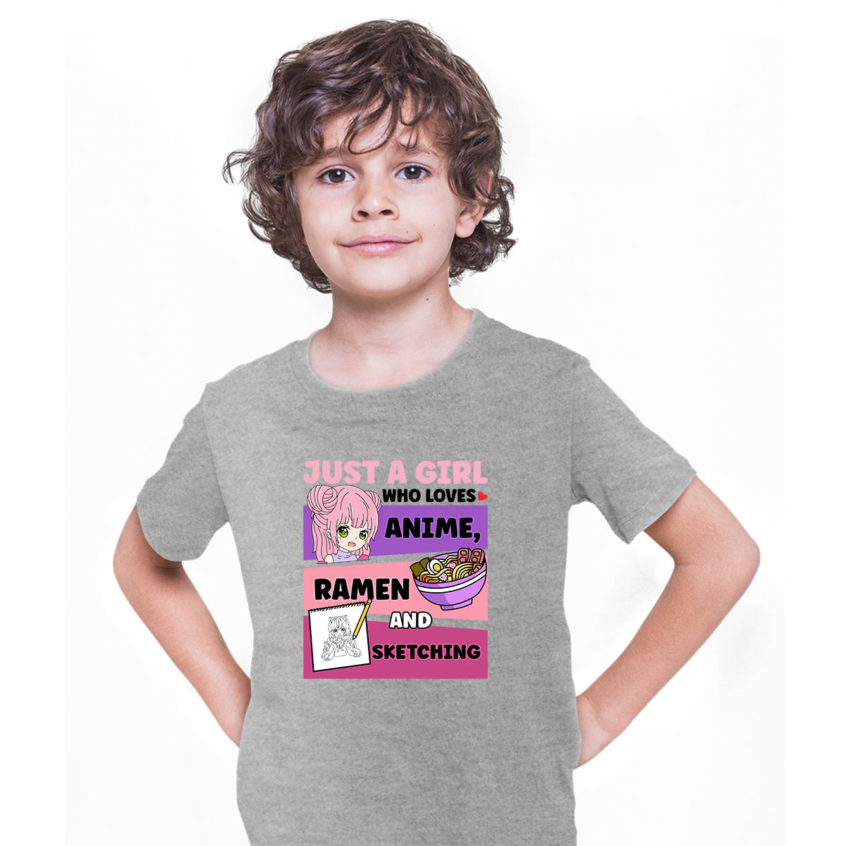 Just A Girl Who Loves Anime Ramen And Sketching Girl Harajuku Anime T-shirt for Kids