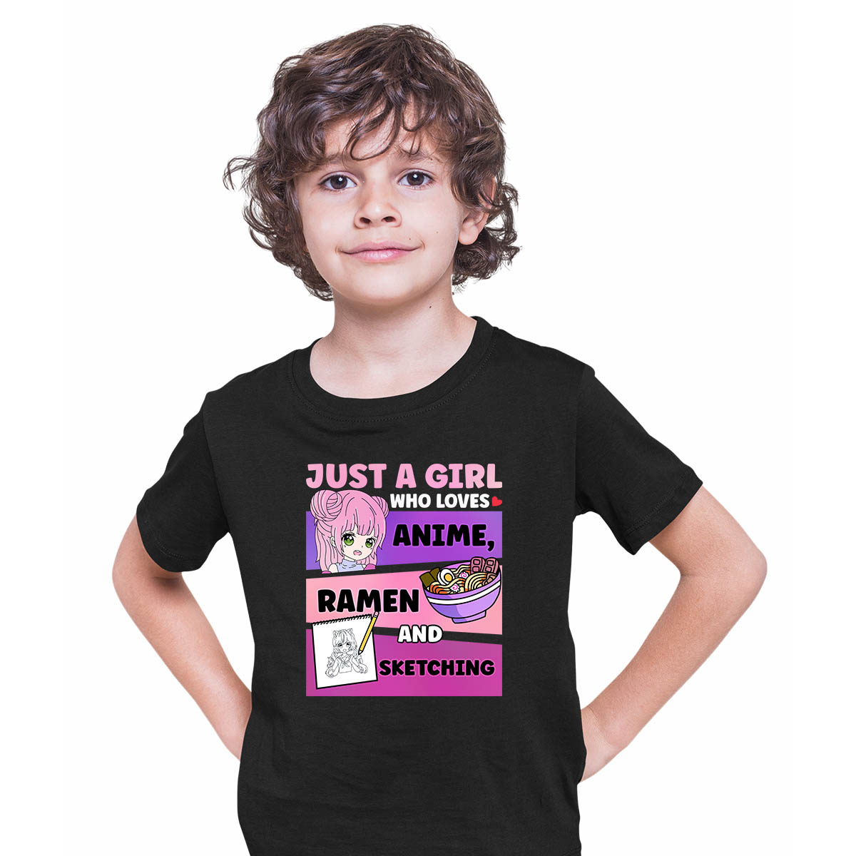 Just A Girl Who Loves Anime Ramen And Sketching Girl Harajuku Anime T-shirt for Kids