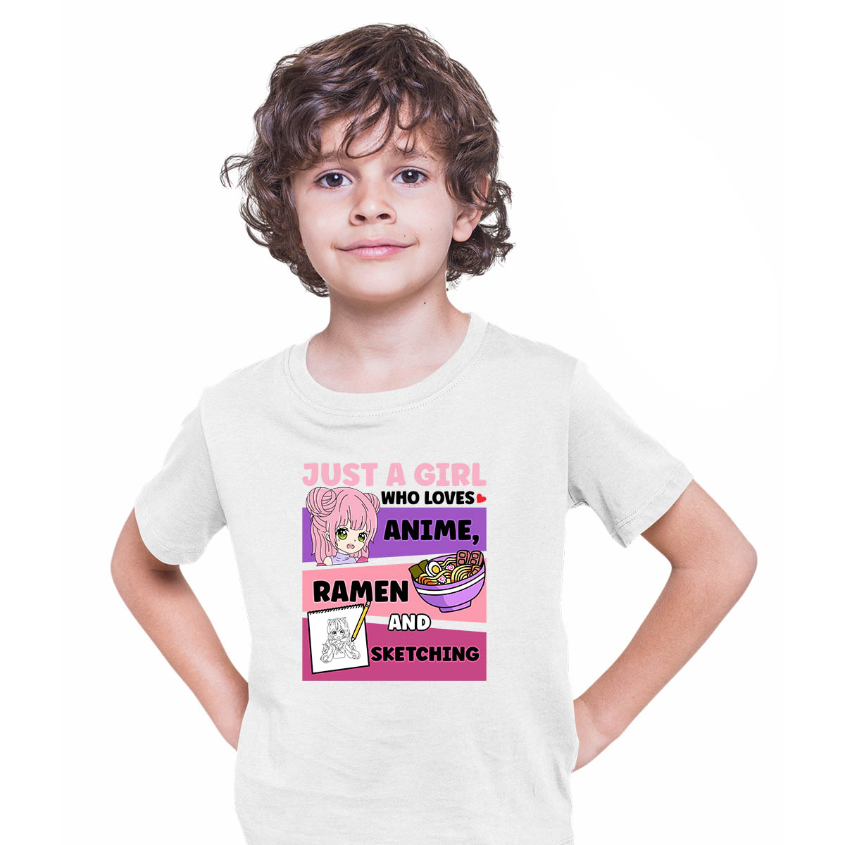Just A Girl Who Loves Anime Ramen And Sketching Girl Harajuku Anime T-shirt for Kids