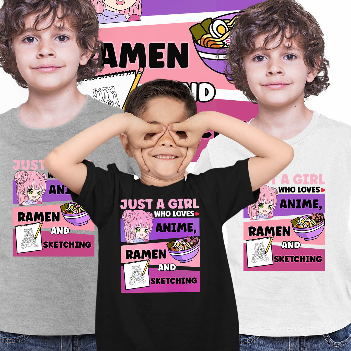 Just A Girl Who Loves Anime Ramen And Sketching Girl Harajuku Anime T-shirt for Kids