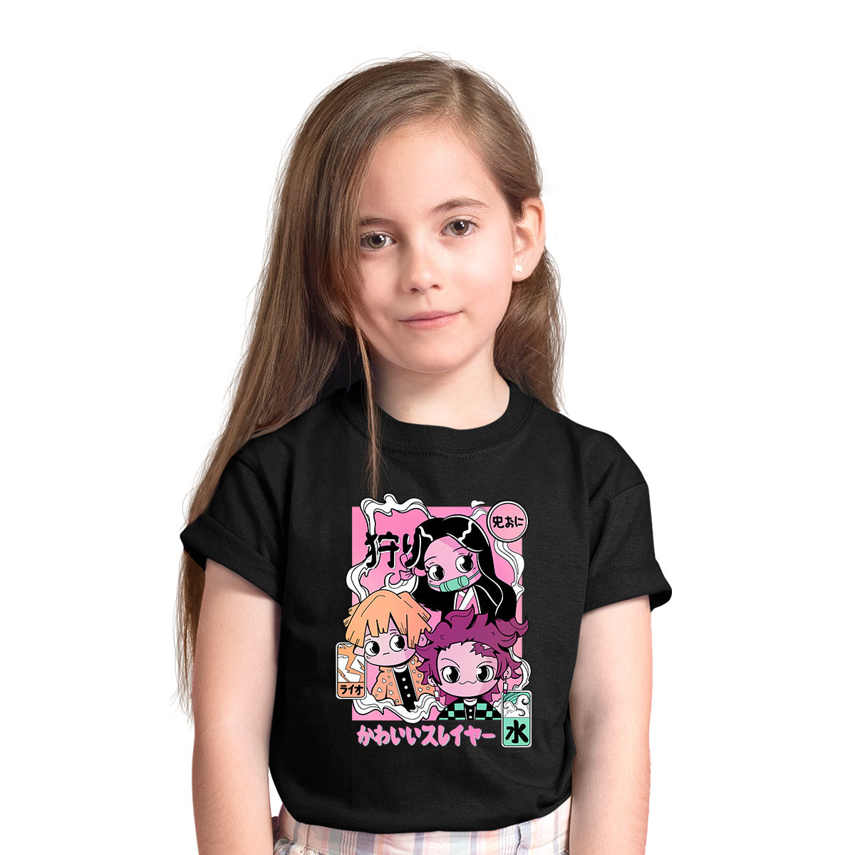 Manga Kimetsu No Yaiba Demon Slayer Tanjiro Nezuko And Zenitsu Anime Black T-shirt for Kids