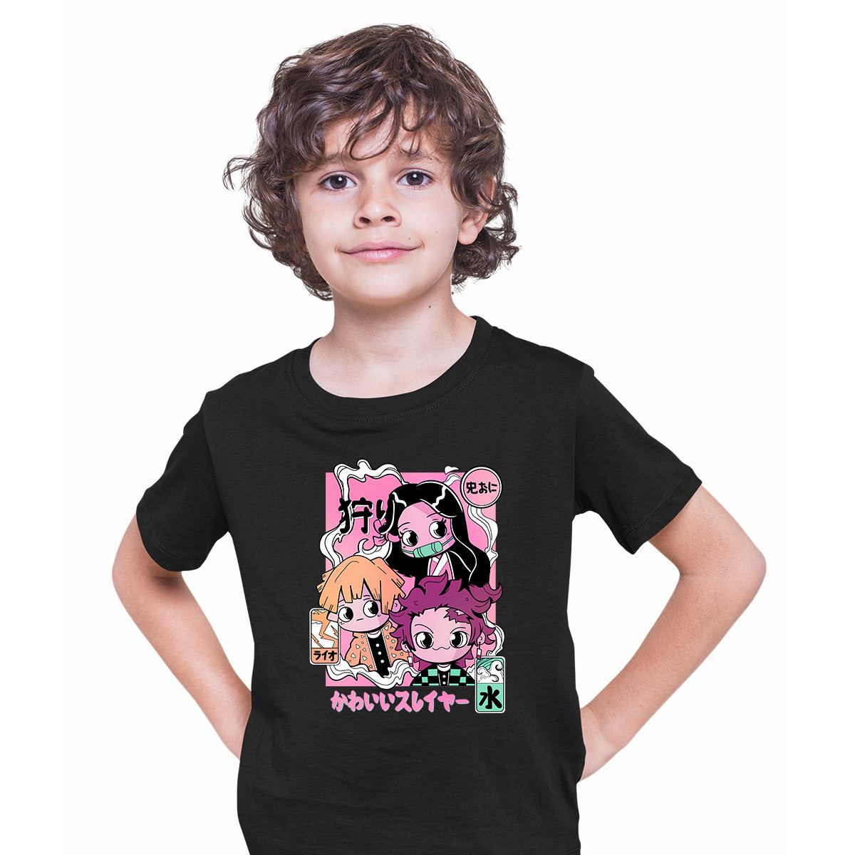 Manga Kimetsu No Yaiba Demon Slayer Tanjiro Nezuko And Zenitsu Anime Black T-shirt for Kids