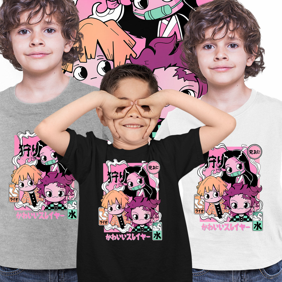 Manga Kimetsu No Yaiba Demon Slayer Tanjiro Nezuko And Zenitsu Anime T-shirt for Kids