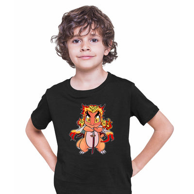 Kyojuro Rengoku Pokemon Charmander Demon Slayer Manga Anime Black T-shirt for Kids