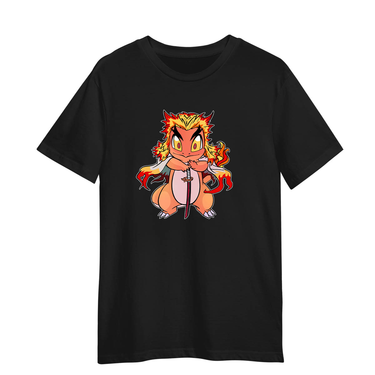 Kyojuro Rengoku Pokemon Charmander Demon Slayer Manga Anime Adult Unisex Black T-shirt