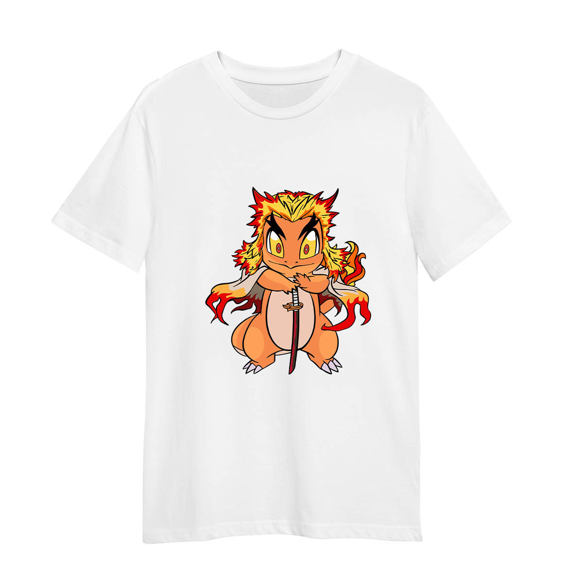Kyojuro Rengoku Pokemon Charmander Demon Slayer Manga Anime Adult Unisex White T-shirt