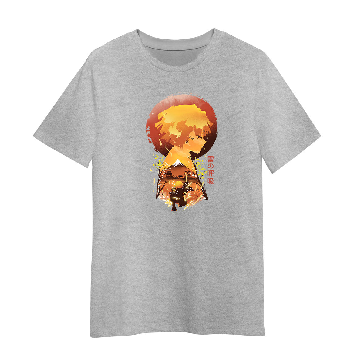 Zenitsu Demon Slayer Graphic Art Kimetsu no Yaiba Japanese Anime Manga Adult Unisex Grey T-shirt